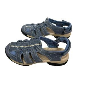 Clarks Fisherman Leather Vapor Mist Sandals 9.5 Blue Comfort Walking Outdoor